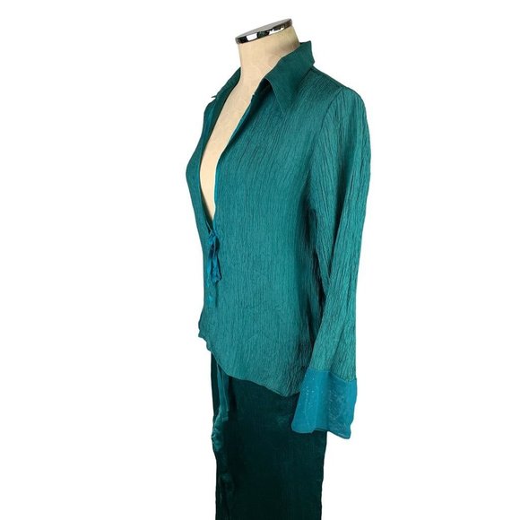 Medium DKNY Women's Emerald Green 2 Piece Loungewear Pajamas Silky Crepe - Picture 7 of 14